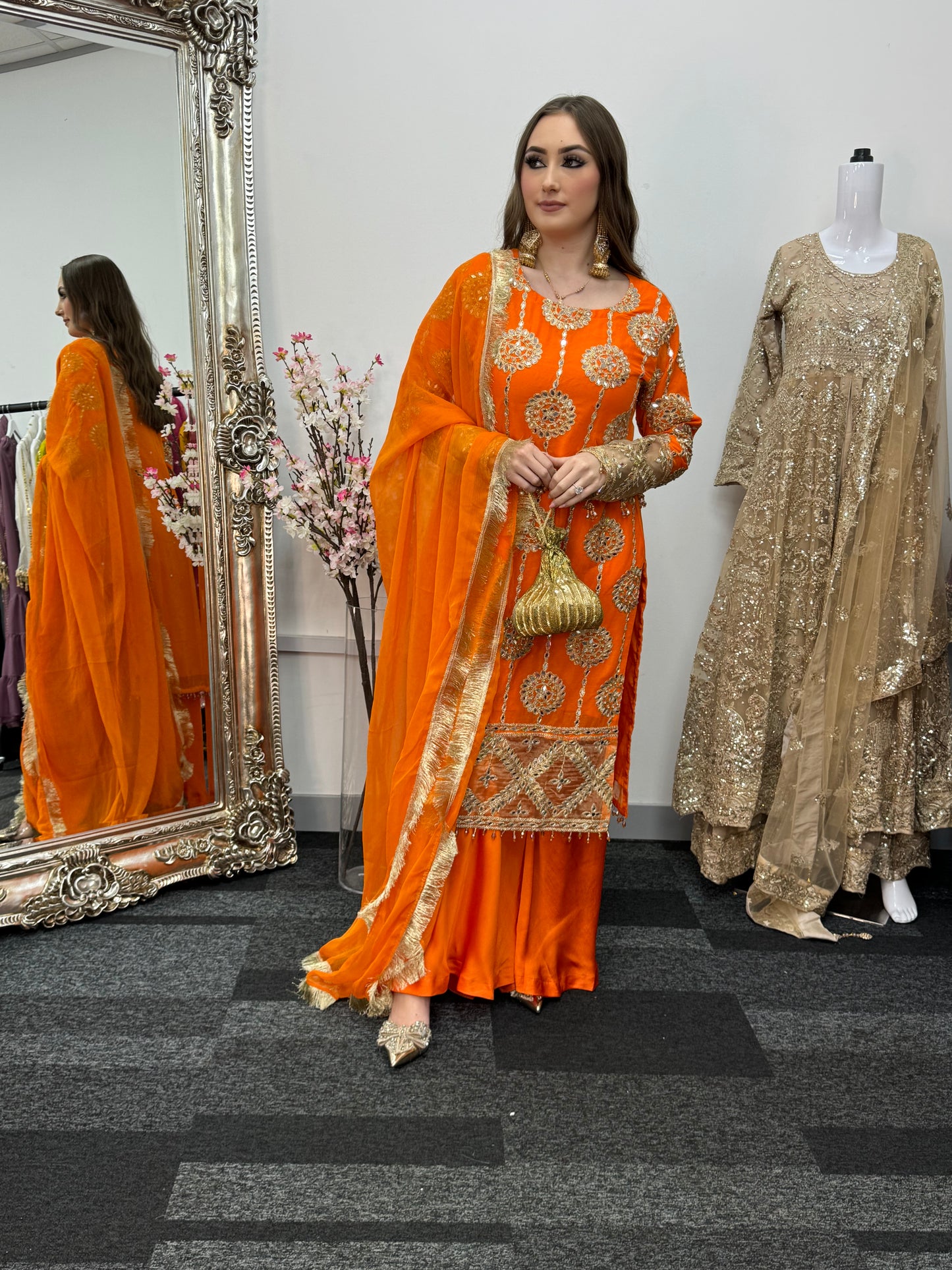 Kiran - Sheesha Sharara - Orange - Mehndi outfit - Party wear- AF
