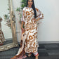 Swiss silk printed kaftan style dress - Brown Kaftaan - 3pc