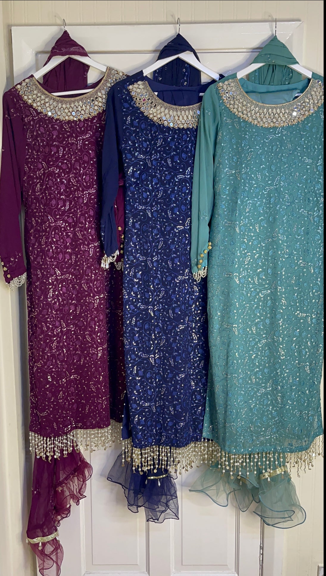 Chamkeeli -  Hand Work - Chiffon Party Wear - Egg Duck Blue