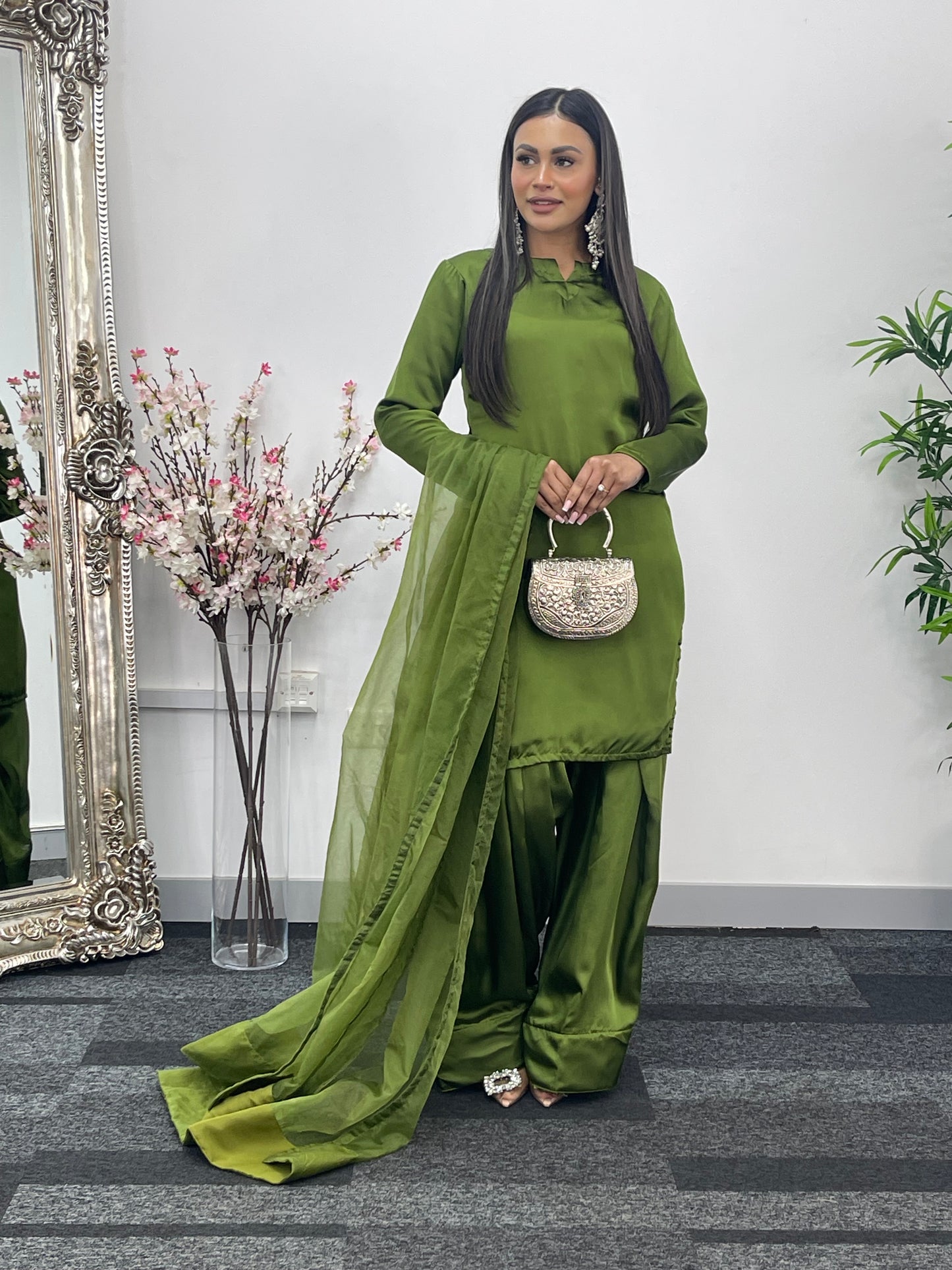 Saba - Farshi Shalwar - olive green - P