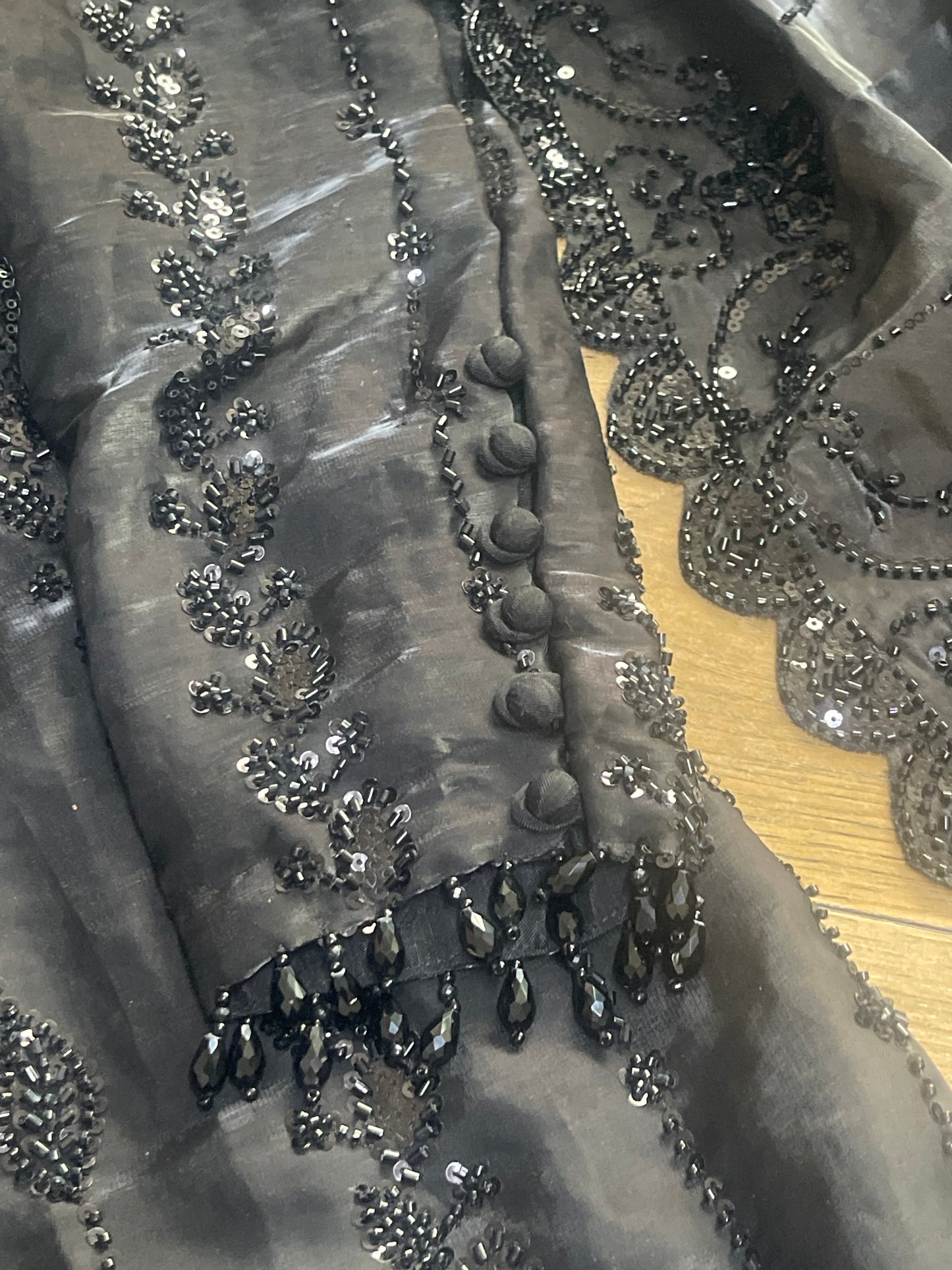 Tara - Korean Silk Cut Dana - Party Wear - CutWork - Black - taara