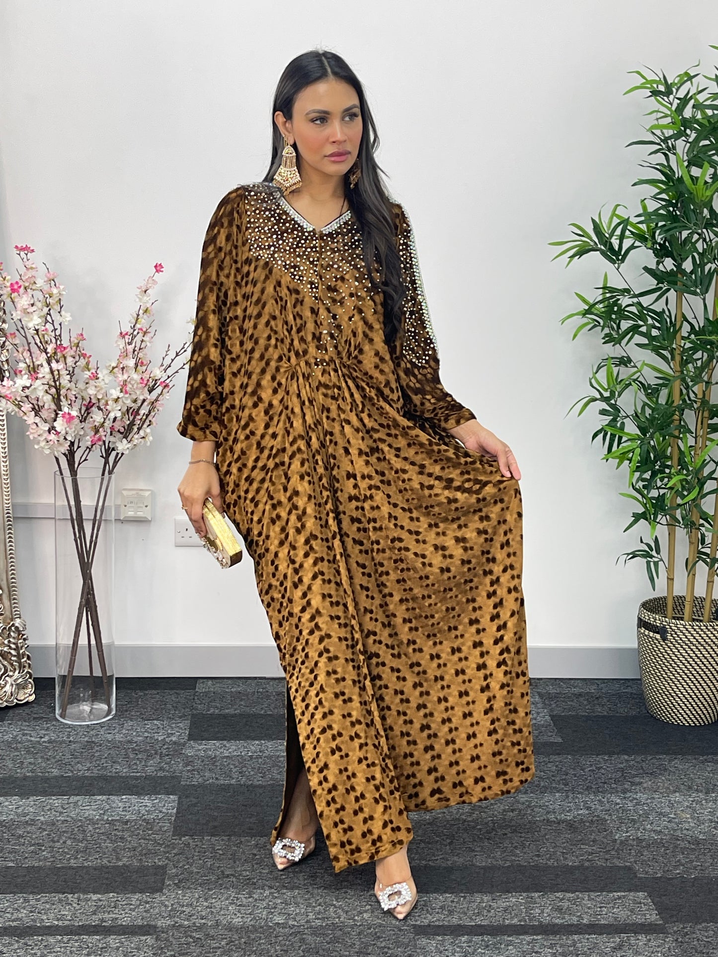 Coffee Brown Kaftaan - Diamond Kaftan - Velvet AA