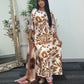 Swiss silk printed kaftan style dress - Brown Kaftaan - 3pc
