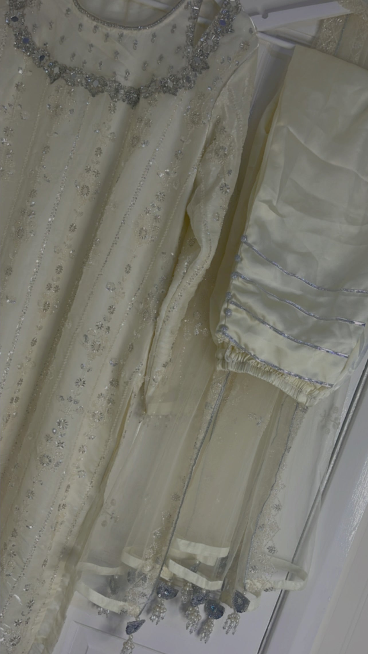 Ronaq- Korean Silk Cut Dana - Party Wear - White - Ivory -