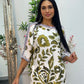Swiss silk printed kaftan style dress - Green Kaftaan - 3pc