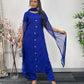 Blue - Floor Length Sleeves - Chiffon Outfit - T