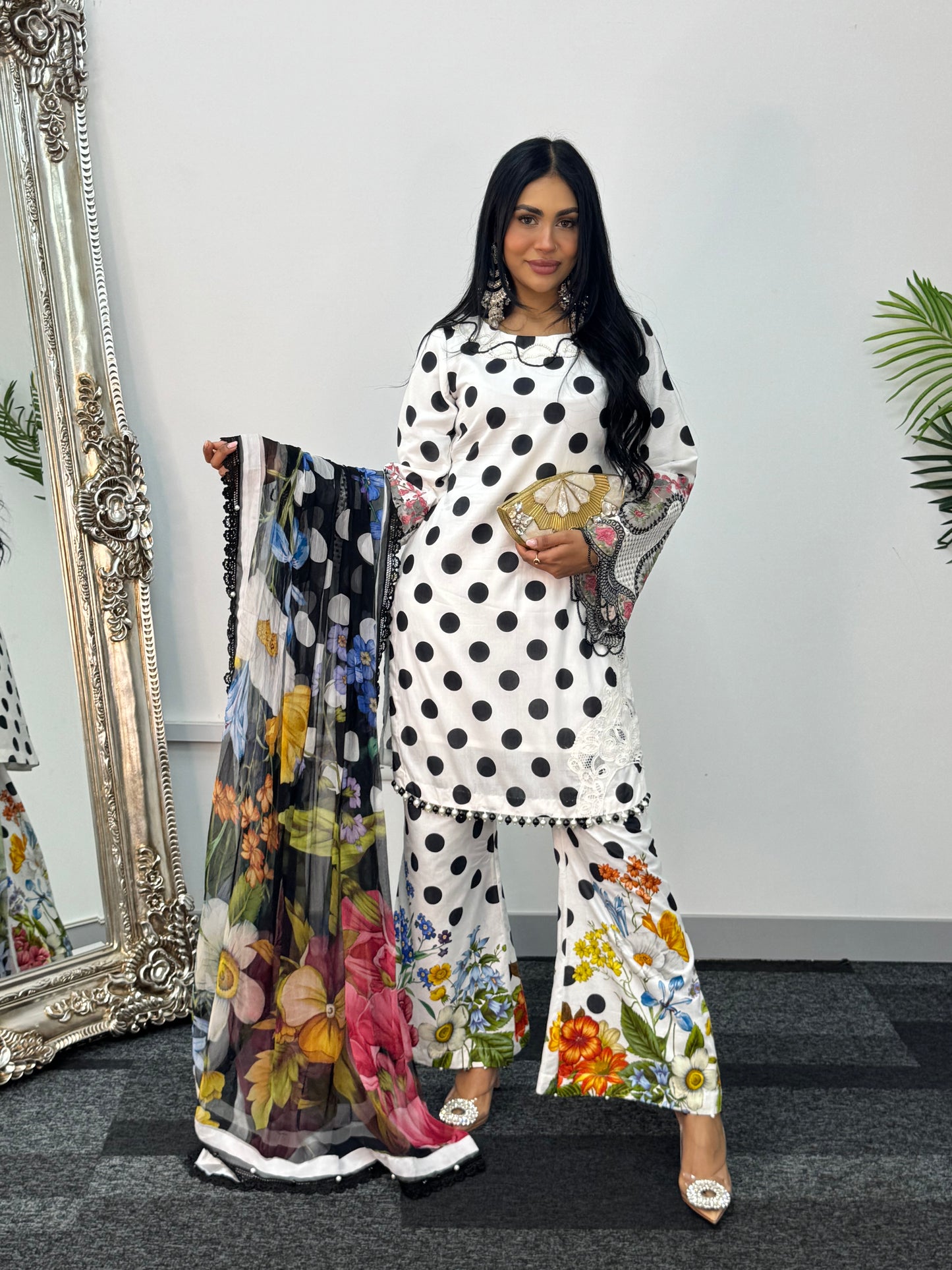Maria B Lawn Mprints - Polka Dots -  Black