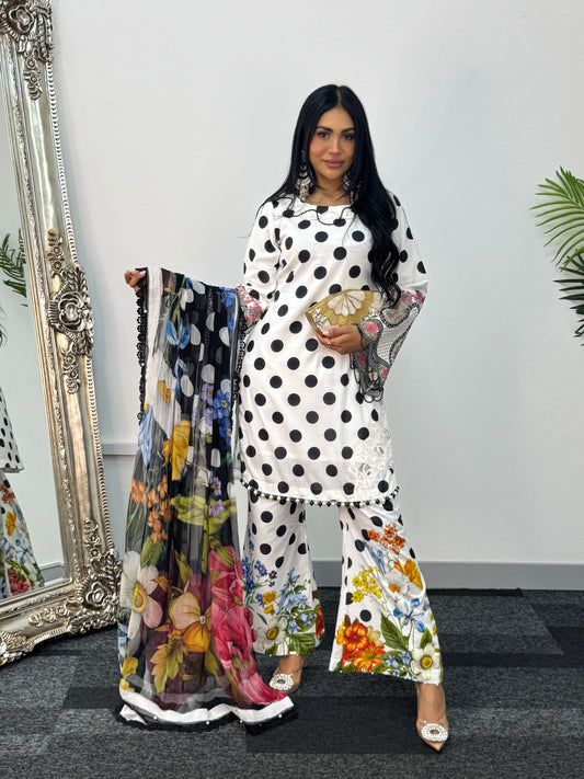 Maria B Lawn Mprints - Polka Dots -  Black