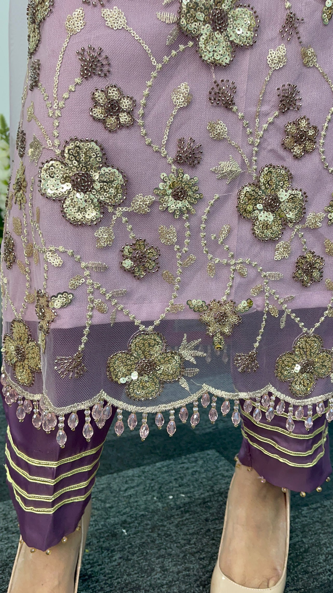 Aatish - Pink Cutdana Net - Lilac Party Outfit