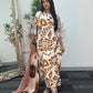 Swiss silk printed kaftan style dress - Brown Kaftaan - 3pc