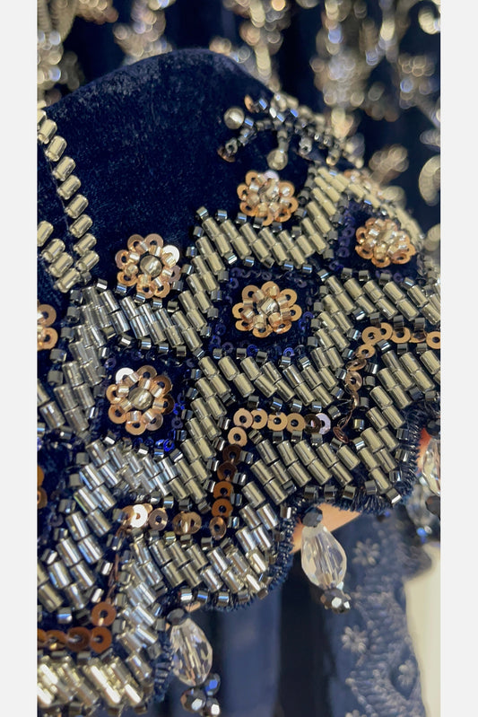 “Makhmal” Navy Velvet Cutdana -