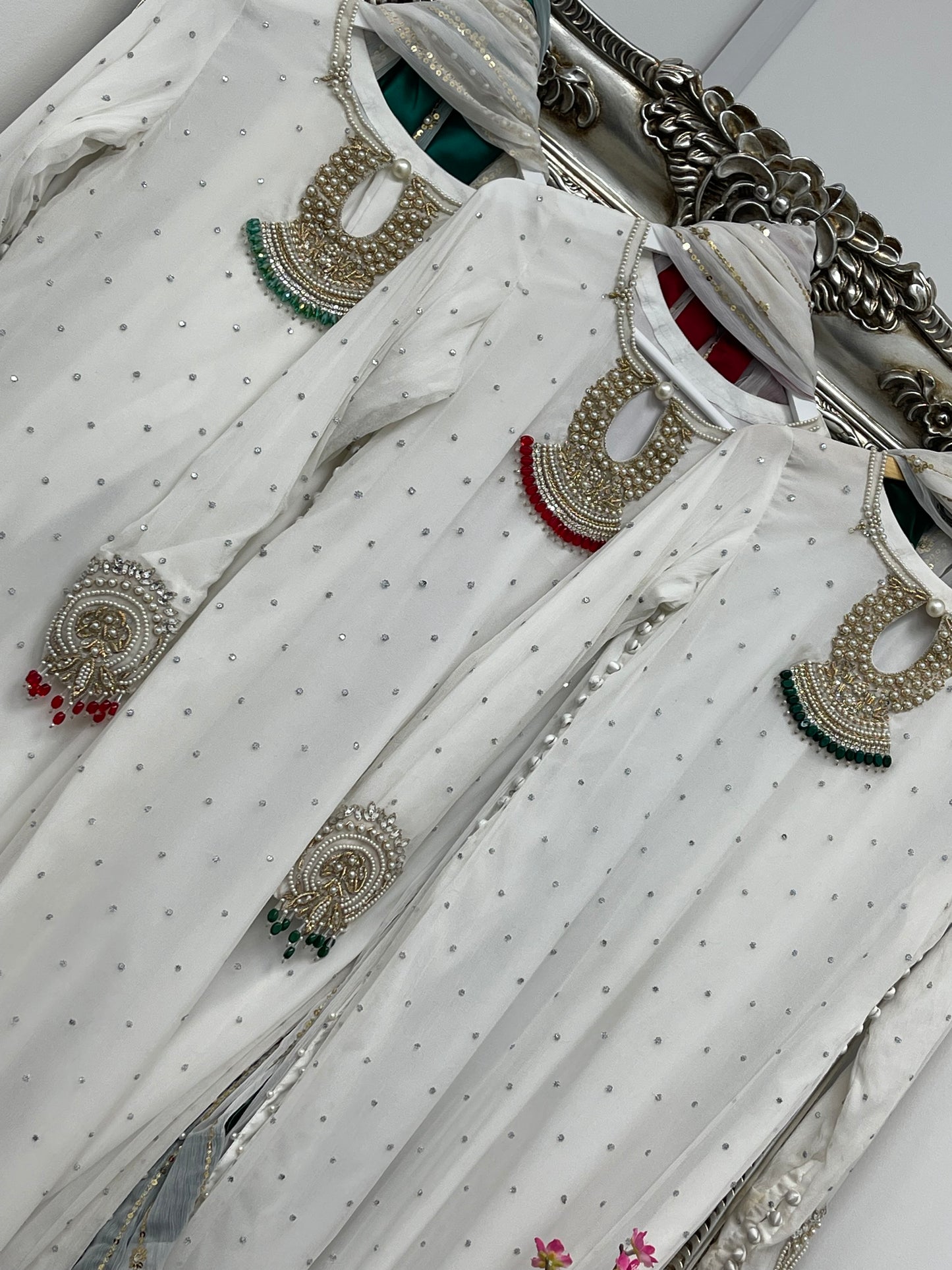 Laila - Chiffon Party Wear - Red - Green - Wedding Dress - T