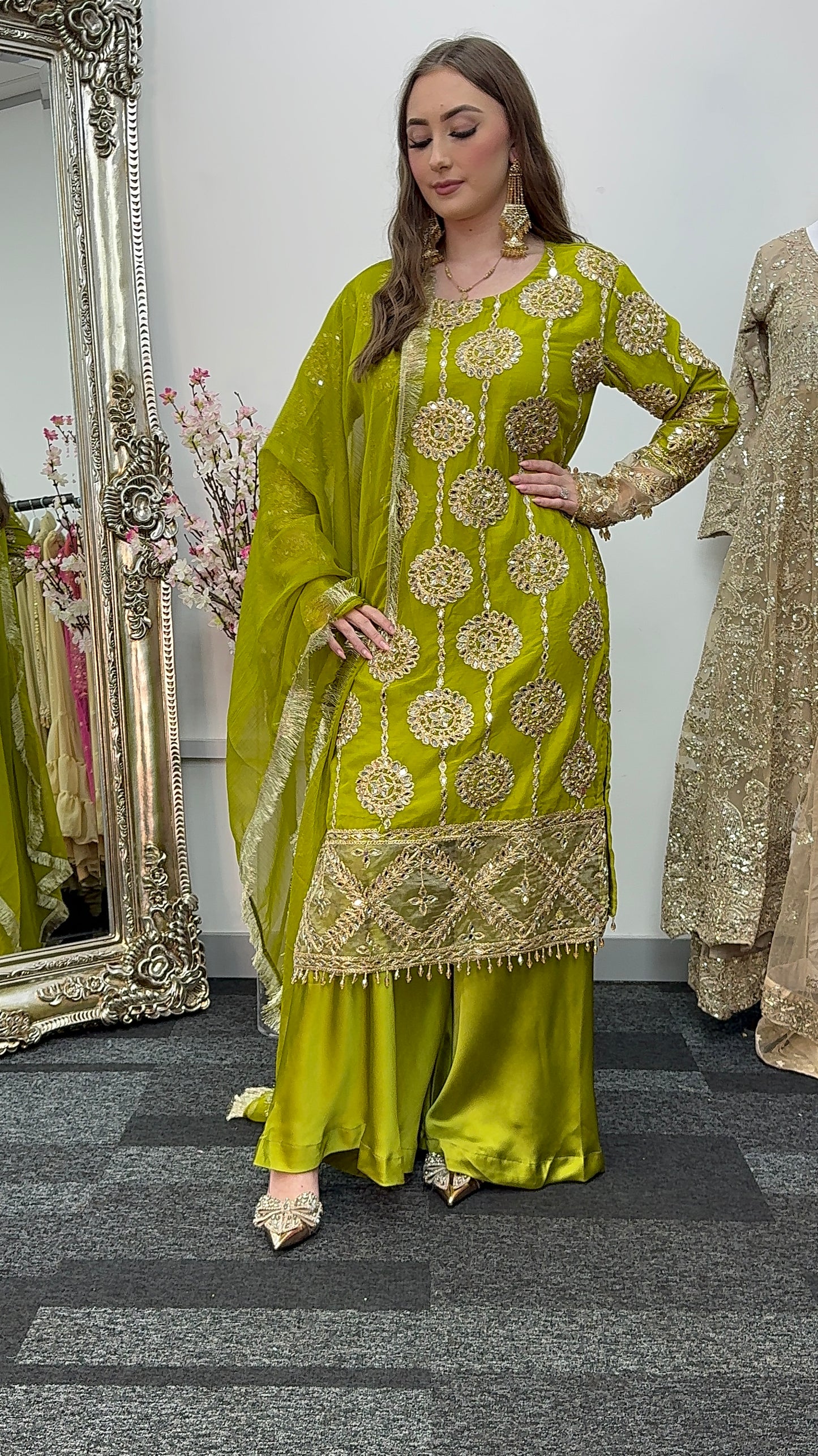 Kiran - Sheesha Sharara Set - green - Mehndi outfit - Party wear - W