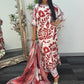 Swiss silk printed kaftan style dress - Red Kaftaan - 3pc