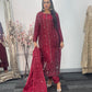 Tara - Korean Silk Cut Dana - Party Wear - CutWork - Maroon - taara