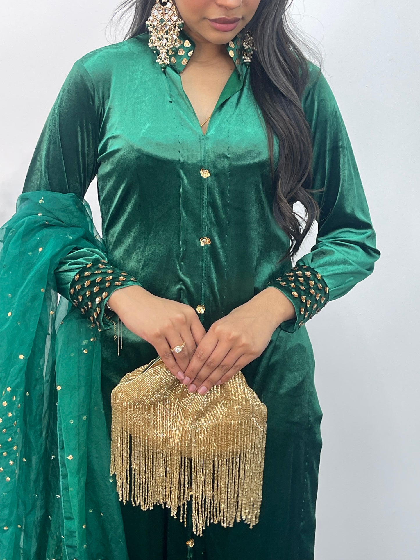 Sona l Green Silk Velvet - Party Outfit l AA