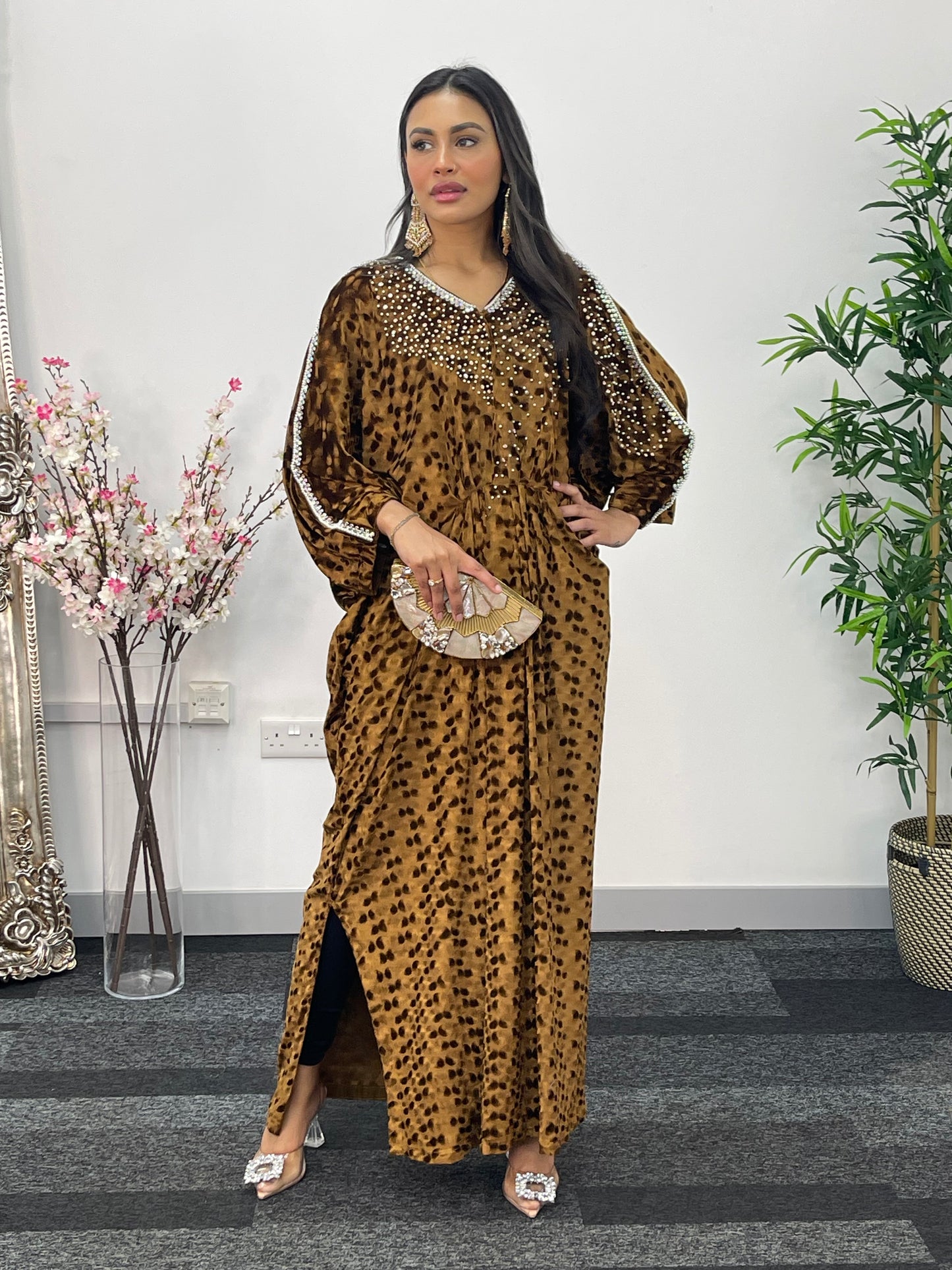 Coffee Brown Kaftaan - Diamond Kaftan - Velvet AA