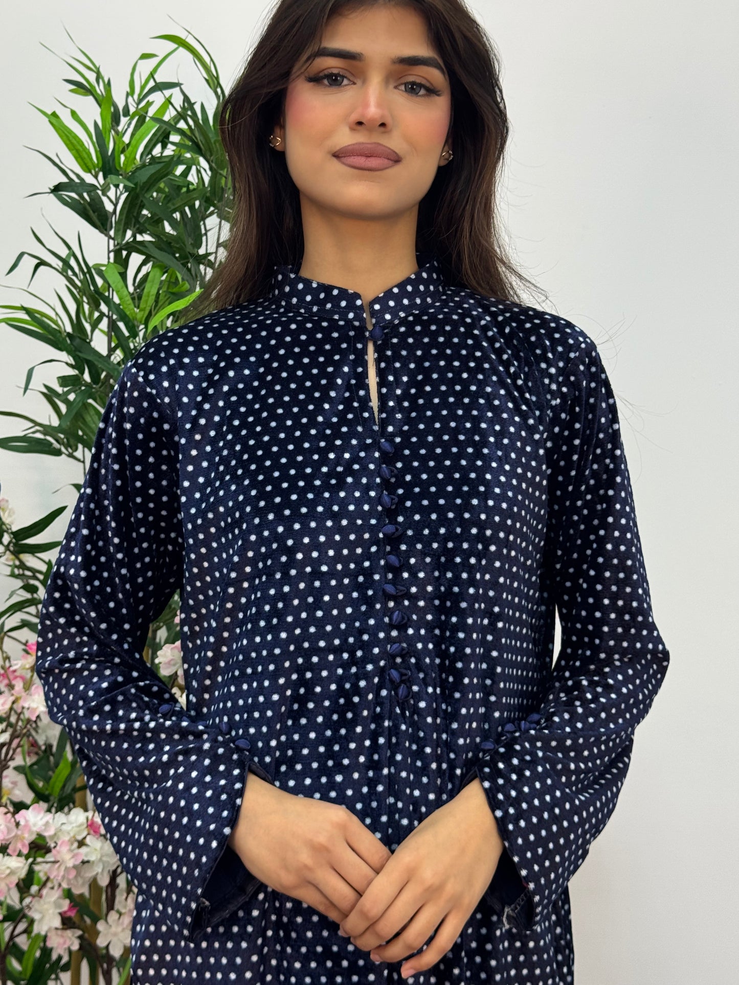 Polka Dots - Navy Blue - Shaneel Velvet