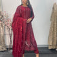 Tara - Korean Silk Cut Dana - Party Wear - CutWork - Maroon - taara