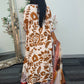 Swiss silk printed kaftan style dress - Brown Kaftaan - 3pc