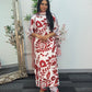 Swiss silk printed kaftan style dress - Red Kaftaan - 3pc