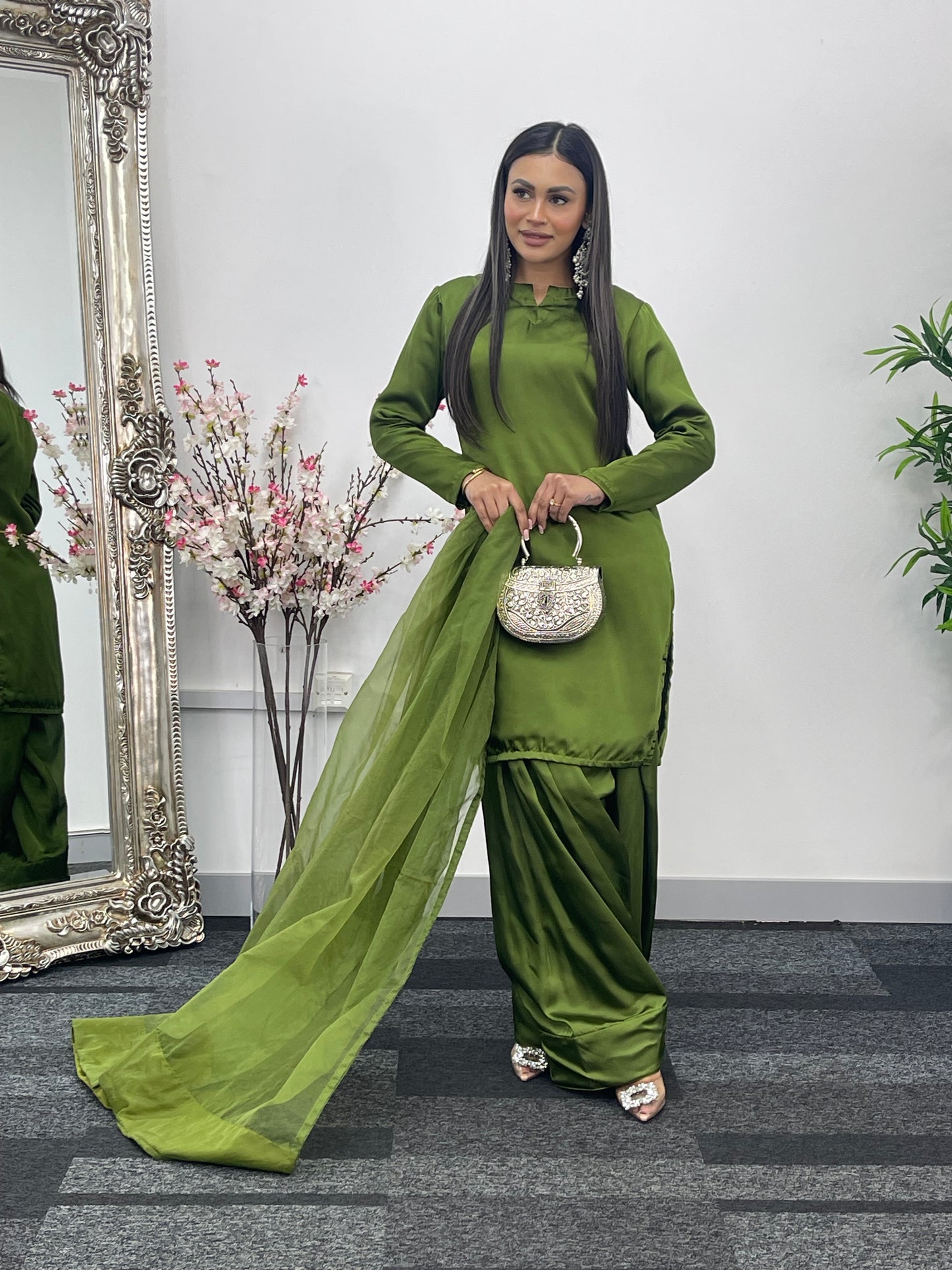 Saba - Farshi Shalwar - olive green - P