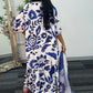 Swiss silk printed kaftan style dress - Blue Kaftaan - 3pc