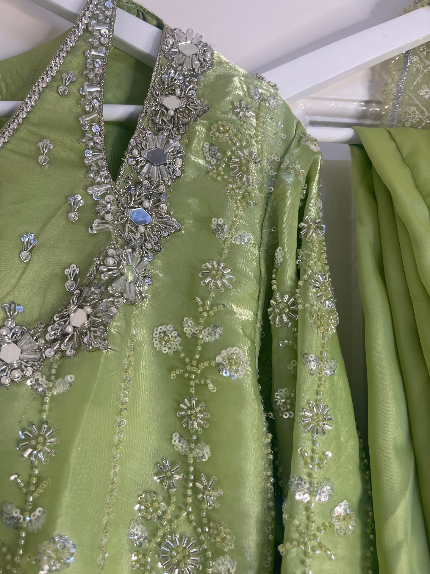 Ronaq- Korean Silk Cut Dana - Party Wear - Mint Green