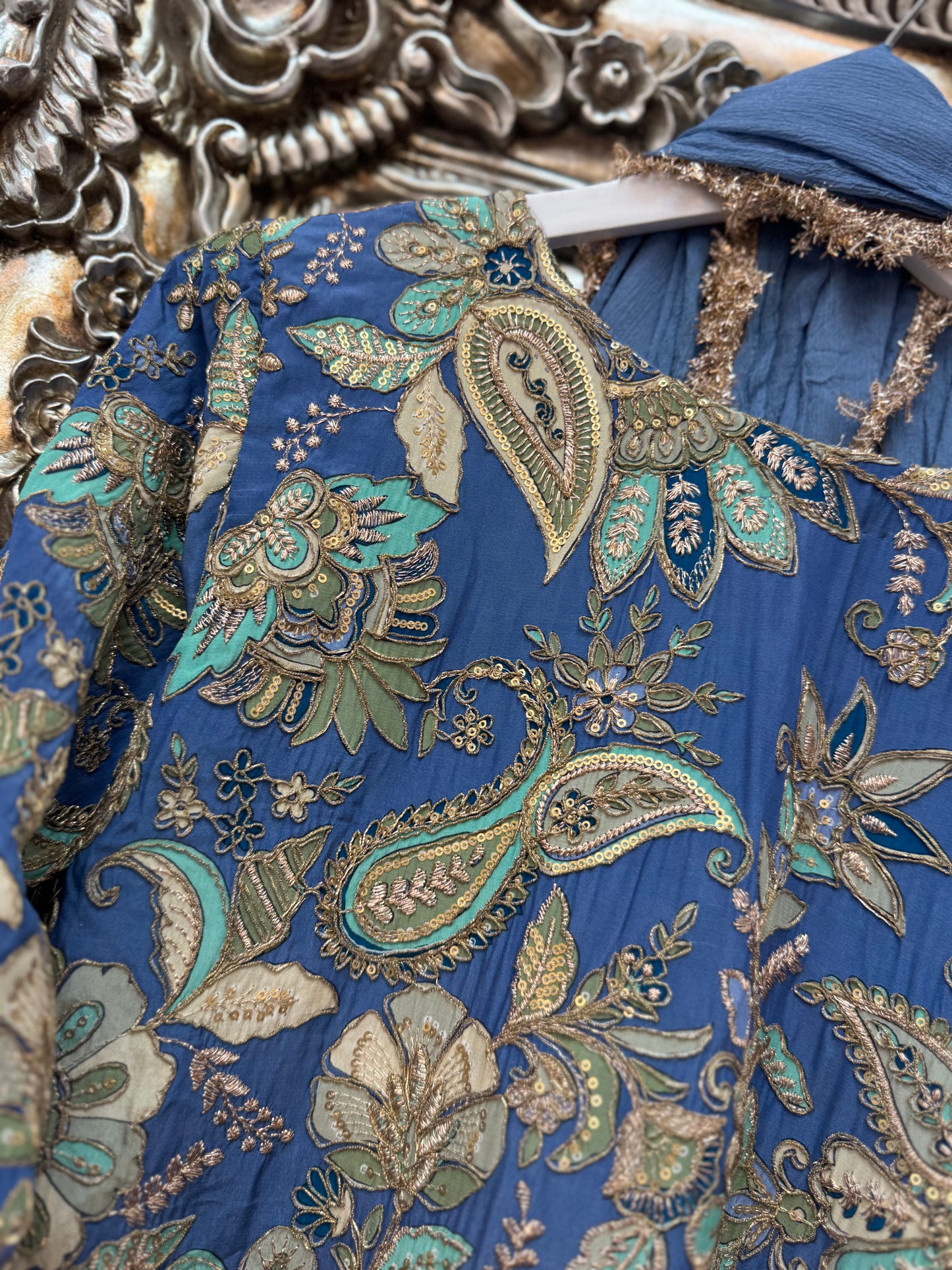 Phoolwari - Armani Silk - Blue