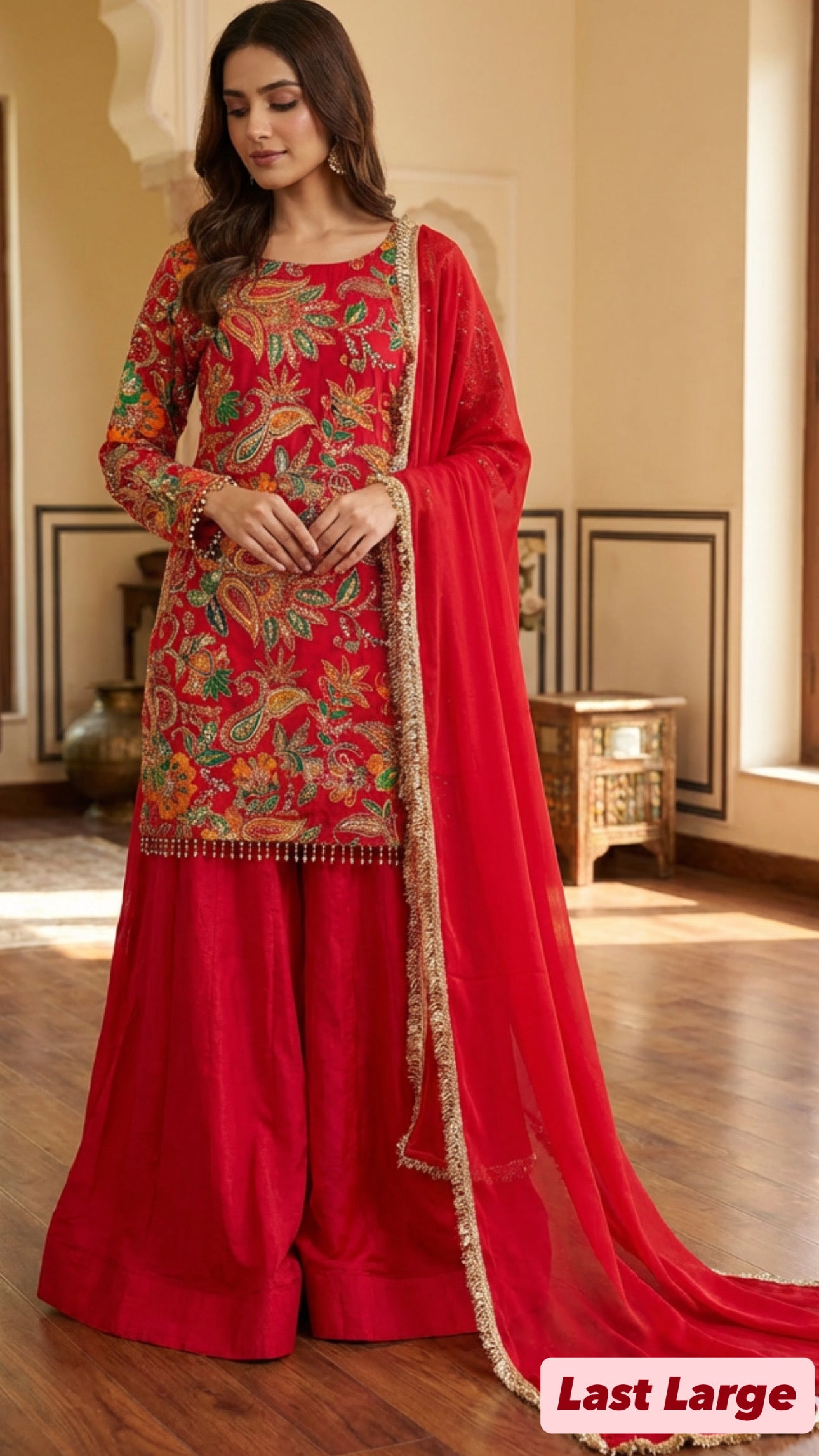 Phoolwari - Armani Silk - Red
