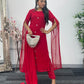 Red - Floor Length Sleeves - Chiffon Outfit - T