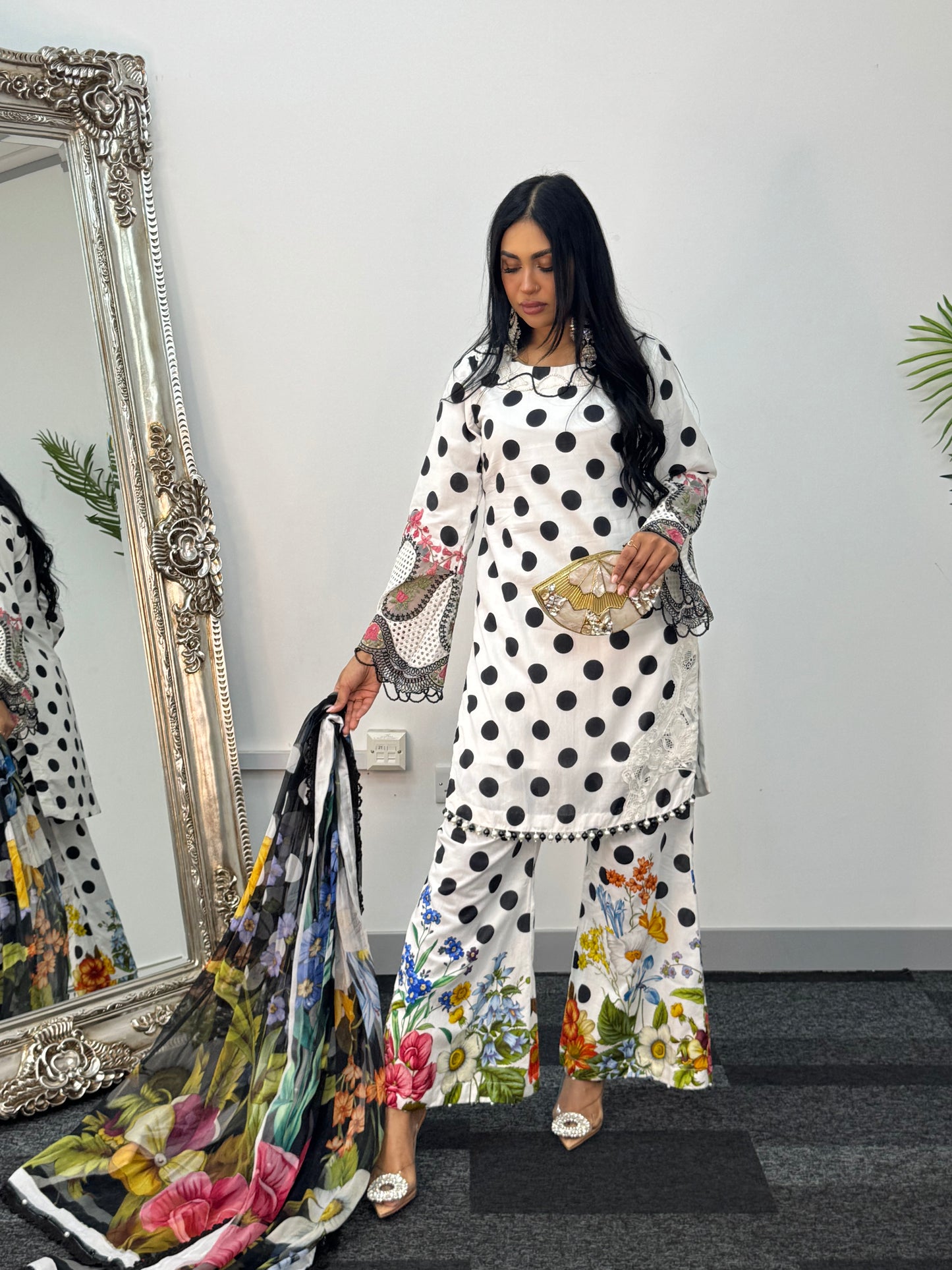 Maria B Lawn Mprints - Polka Dots -  Black