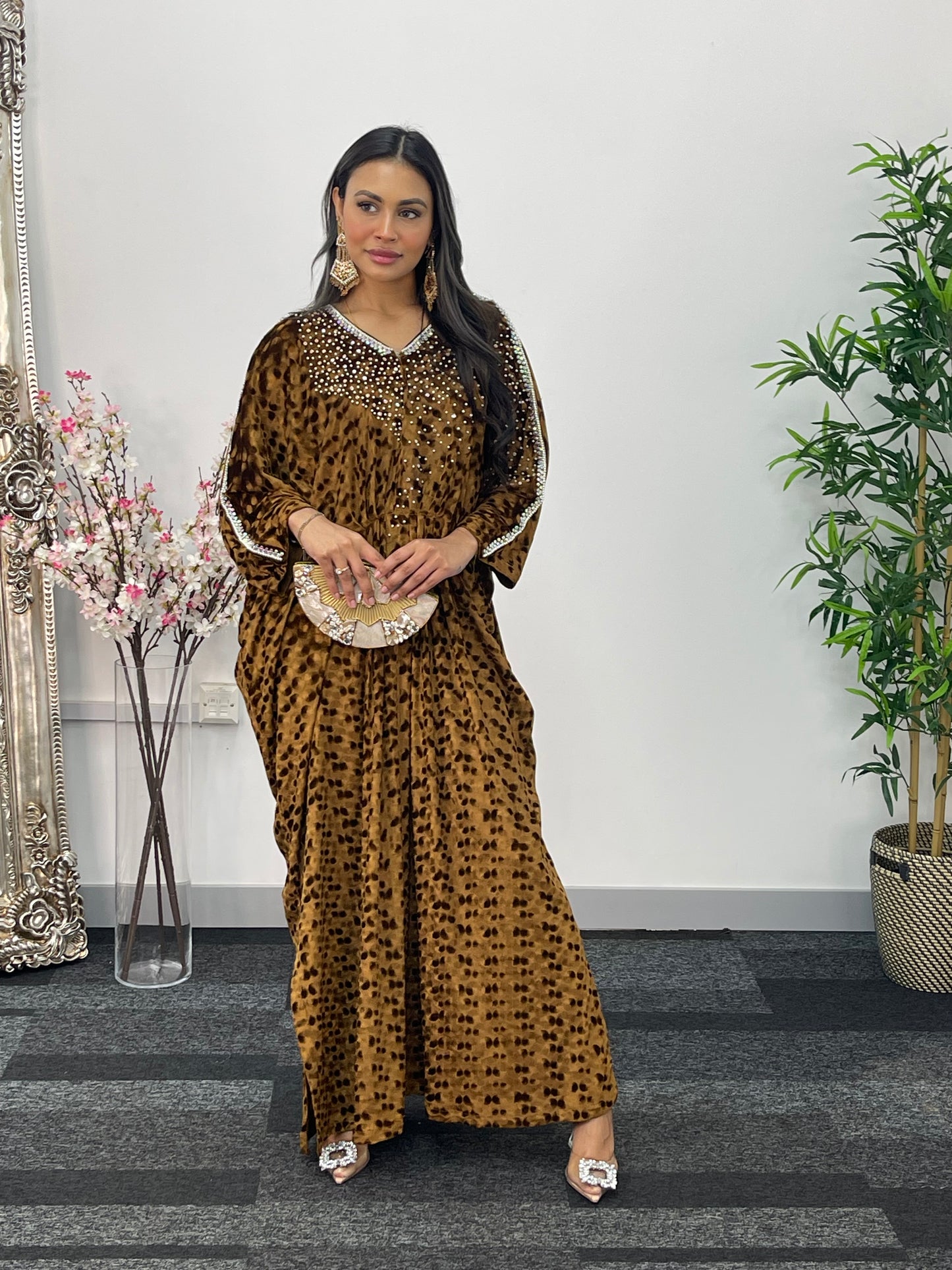 Coffee Brown Kaftaan - Diamond Kaftan - Velvet AA
