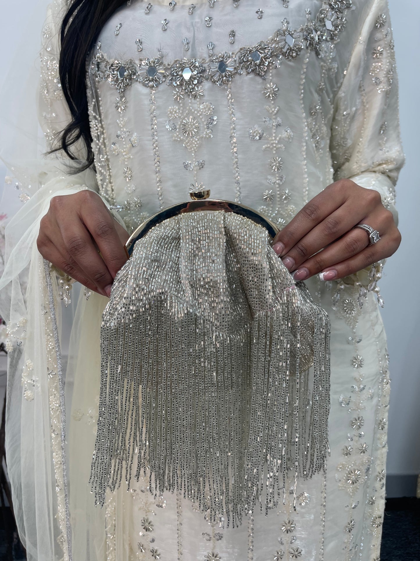 Ronaq- Korean Silk Cut Dana - Party Wear - White - Ivory -