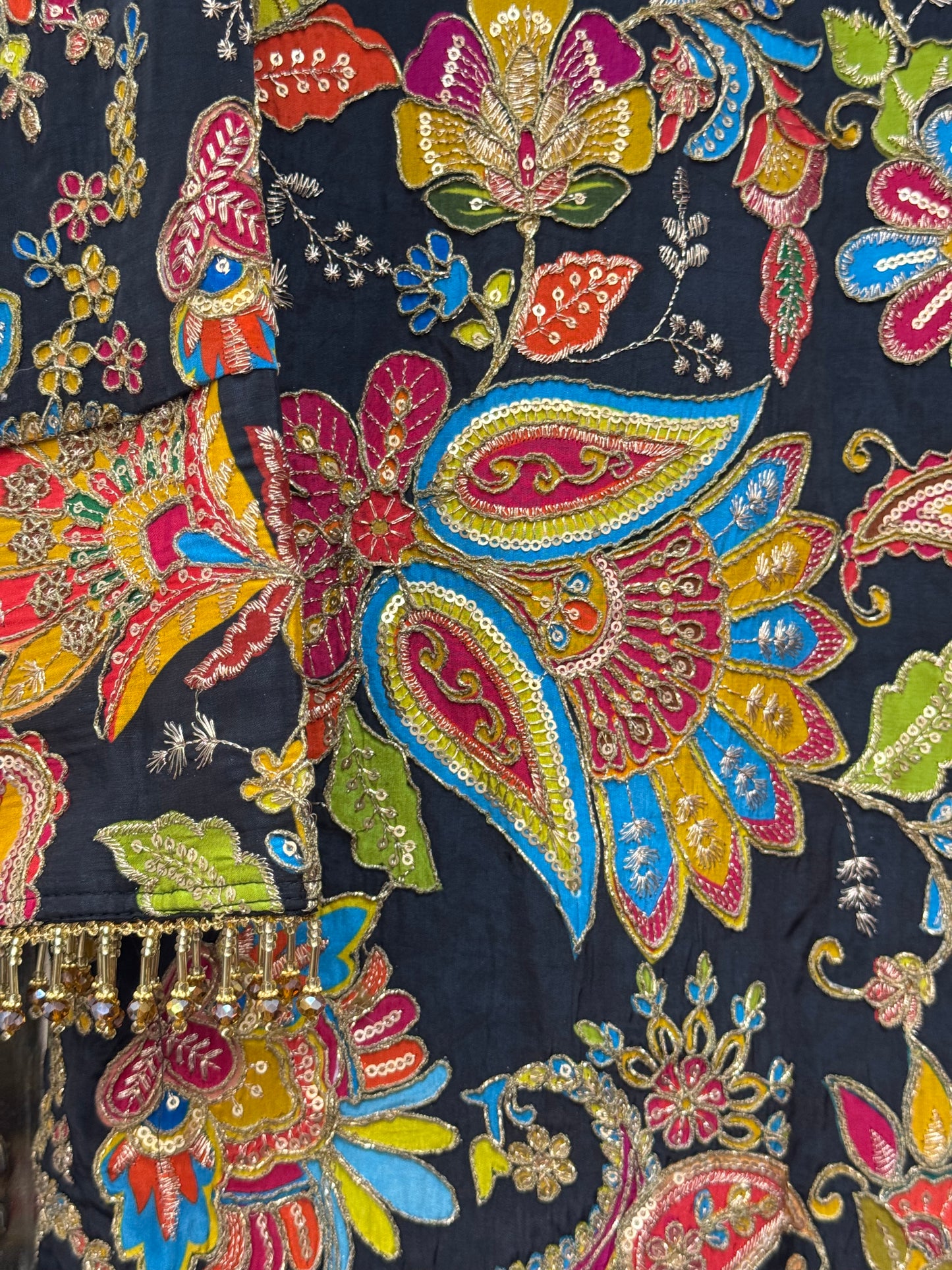 Phoolwari - Armani Silk - Black