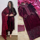 Wine - Sheesha X Velvet Maroon  Plachi Daman with silk dupatta winter