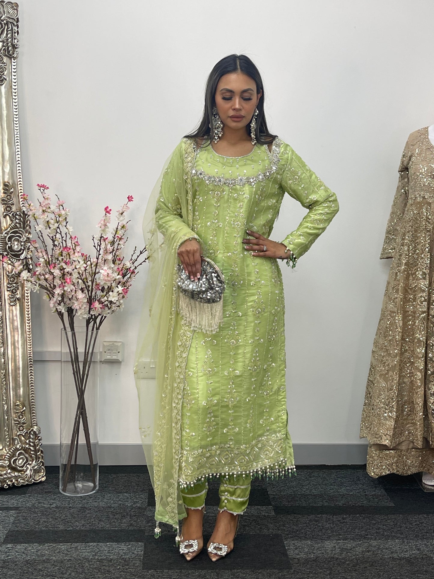 Ronaq- Korean Silk Cut Dana - Party Wear - Mint Green