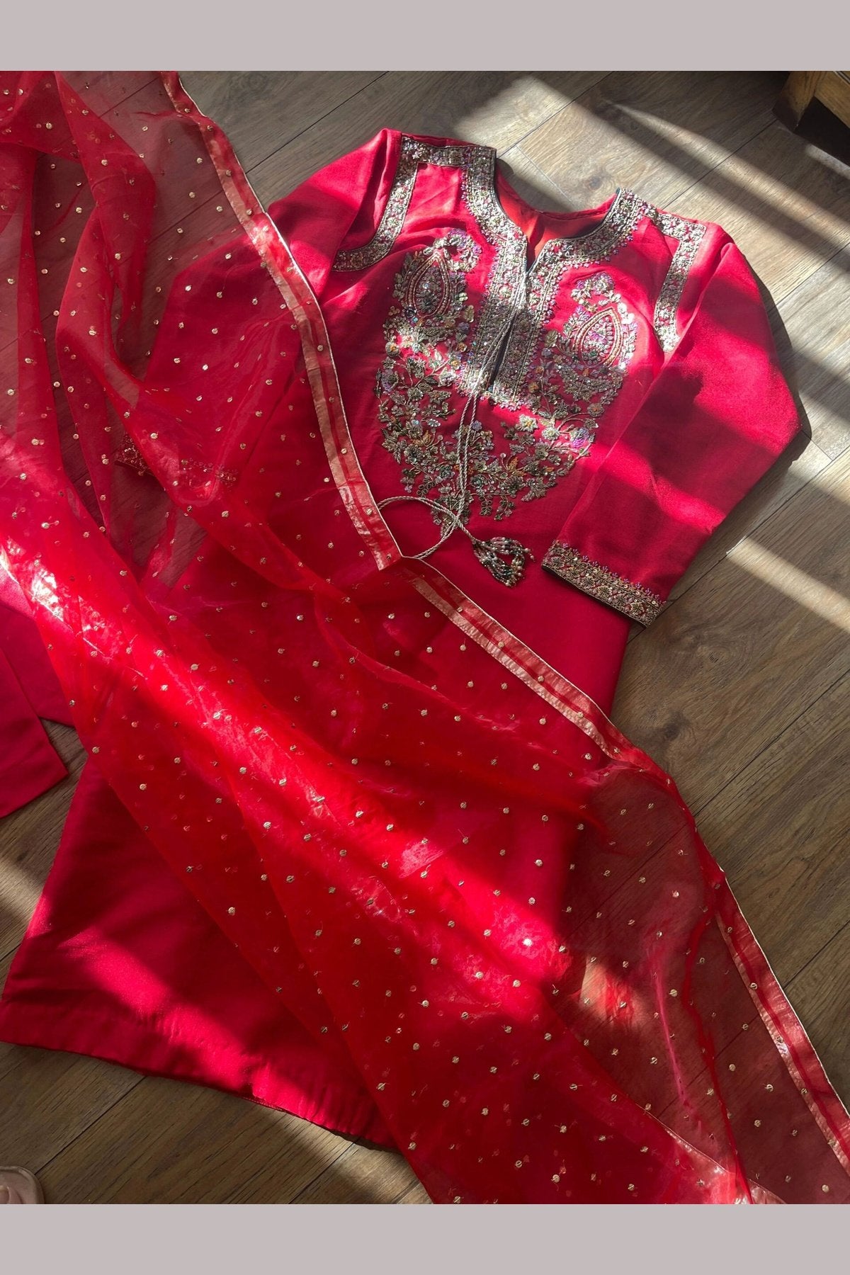 Preorder Only 4 weeks “Rose Red” Red and Gold Party Wedding Wear