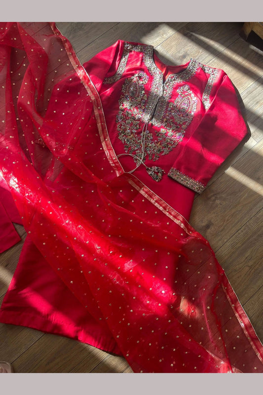 Preorder Only 4 weeks “Rose Red” Red and Gold Party Wedding Wear