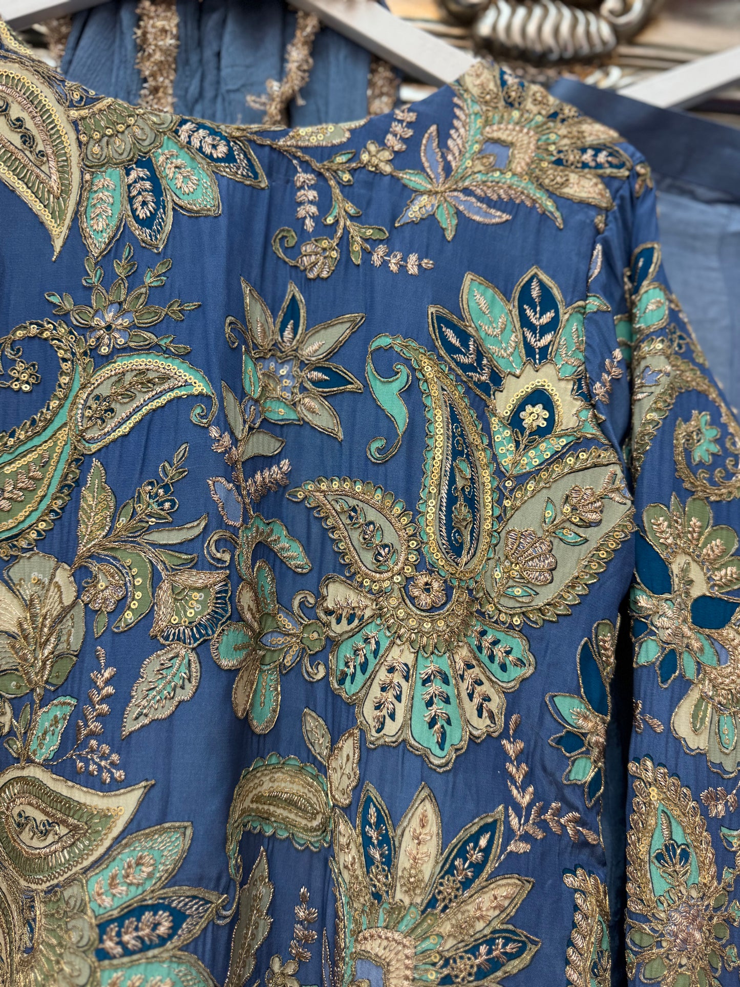 Phoolwari - Armani Silk - Blue