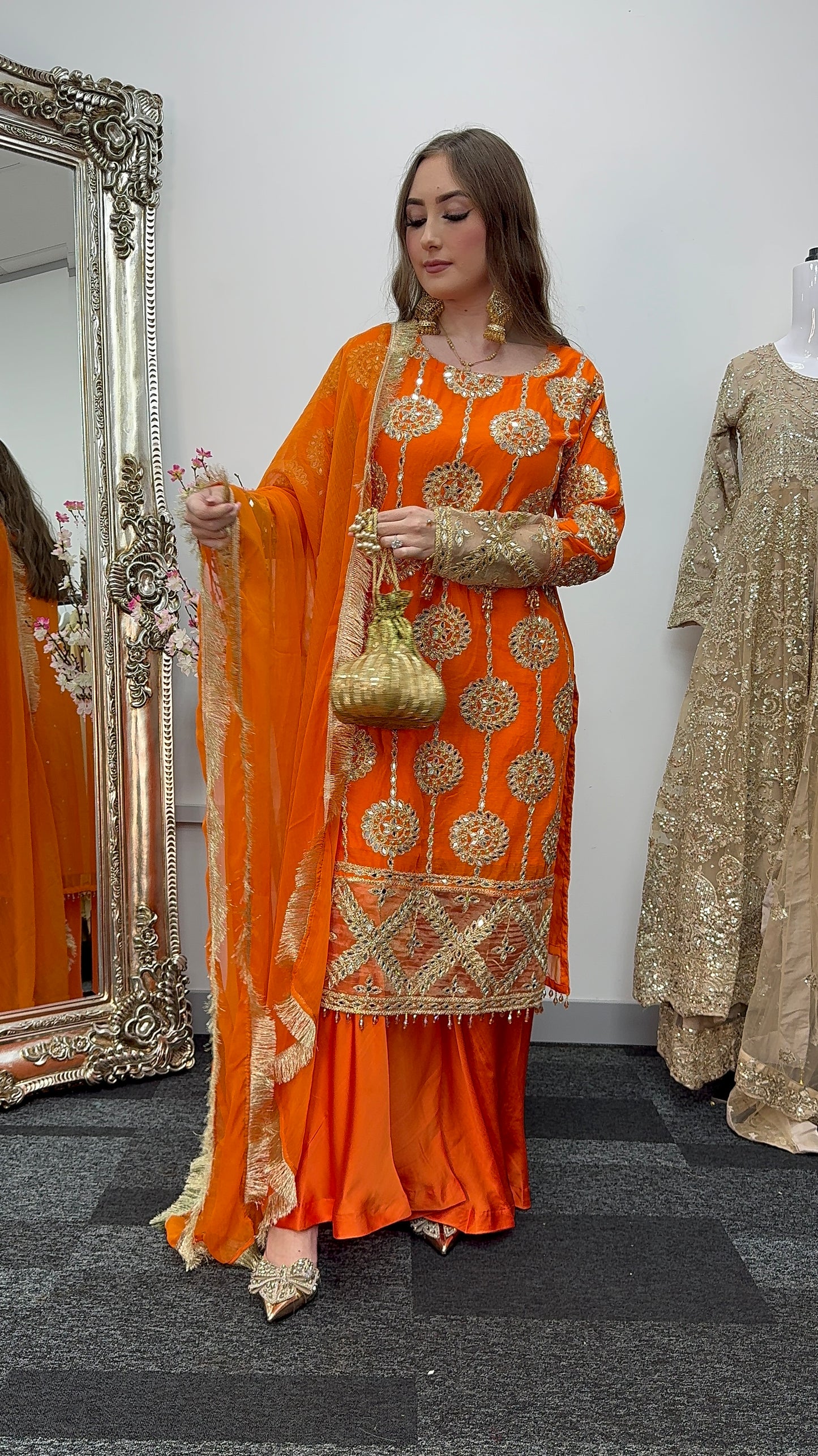 Kiran - Sheesha Sharara - Orange - Mehndi outfit - Party wear- AF