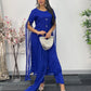 Blue - Floor Length Sleeves - Chiffon Outfit - T