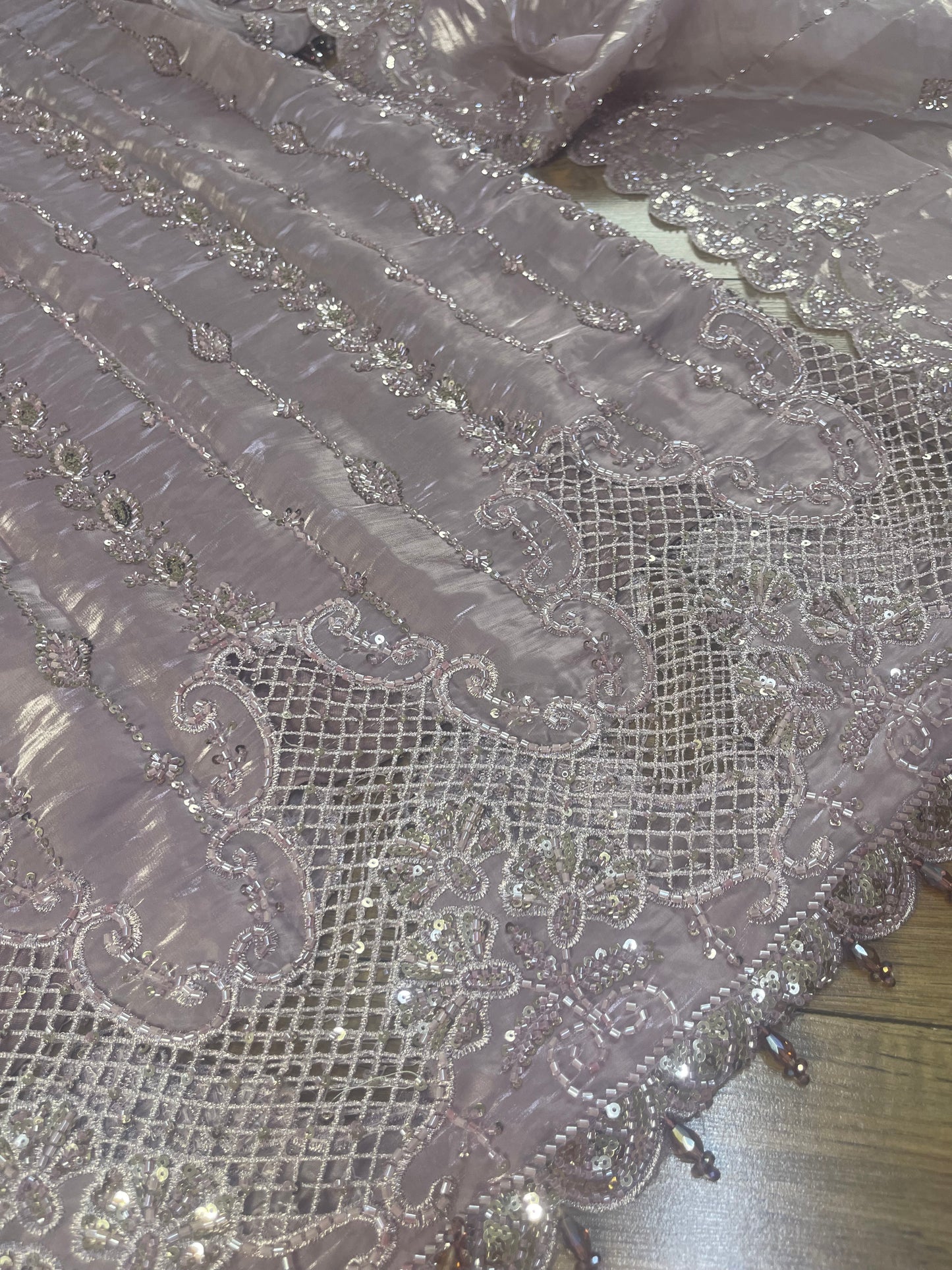 Tara - Korean Silk Cut Dana - Party Wear - CutWork - Pink - taara