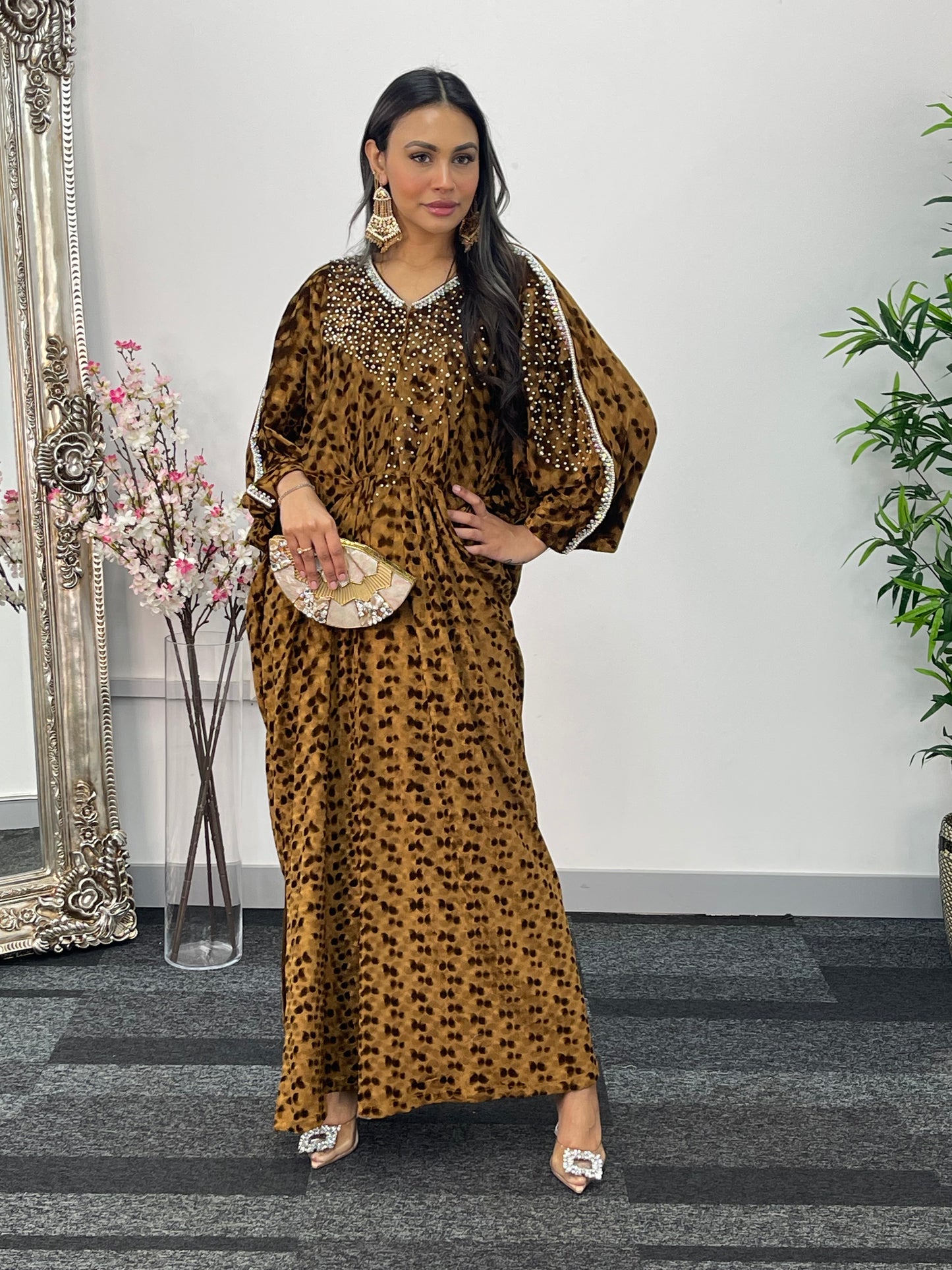 Coffee Brown Kaftaan - Diamond Kaftan - Velvet AA