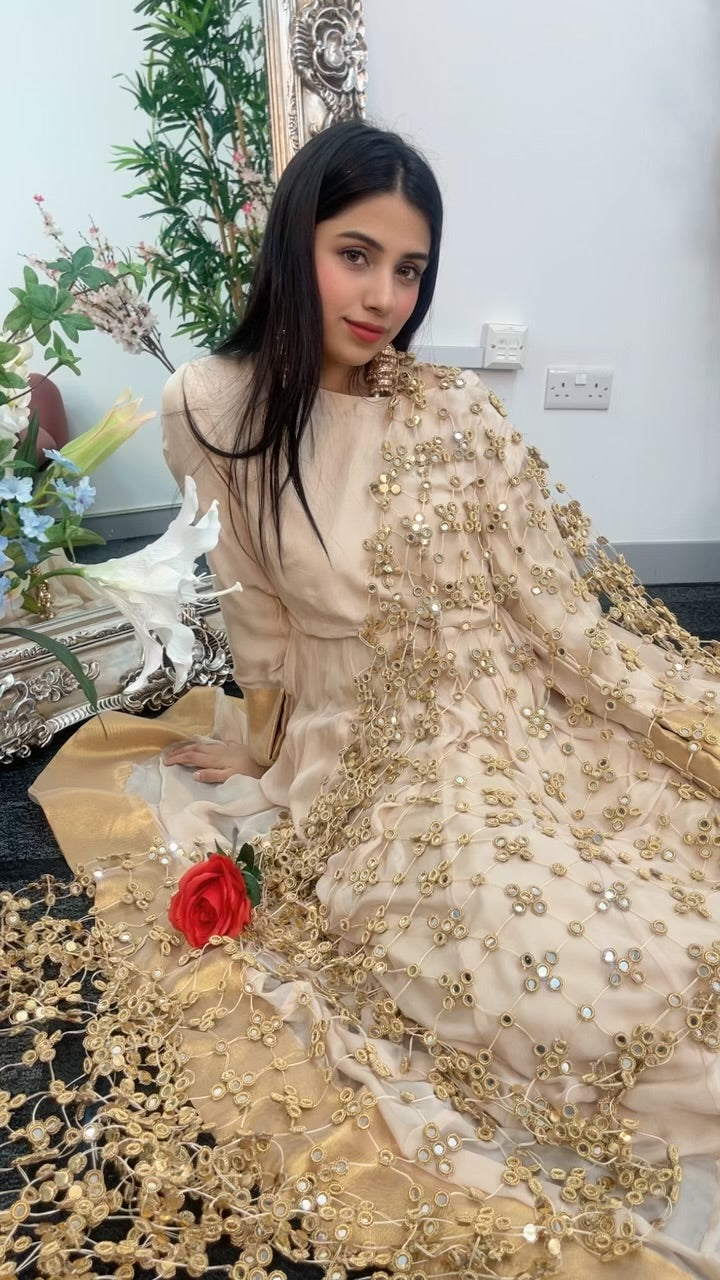 (Preorder 4-5 weeks) Posheeda Sheesh Dupatta with MAXI DRESS- Poshida Mirror Dupata -