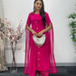 Hot Pink - Floor Length Sleeves - Chiffon Outfit - T