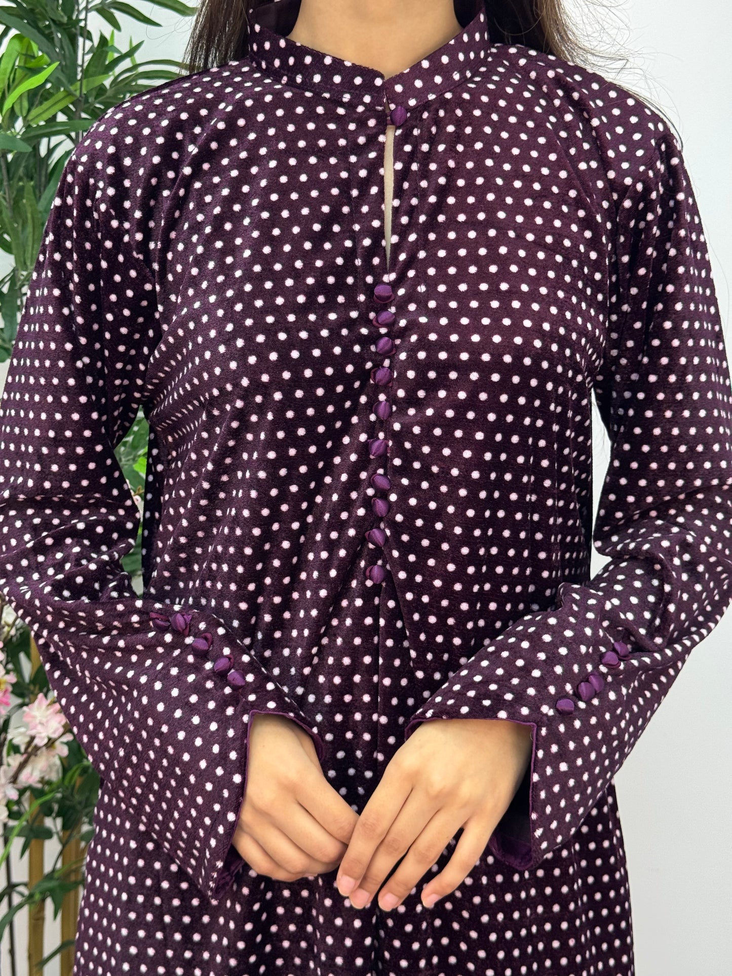 Polka Dots - plum  purple- Shaneel Velvet