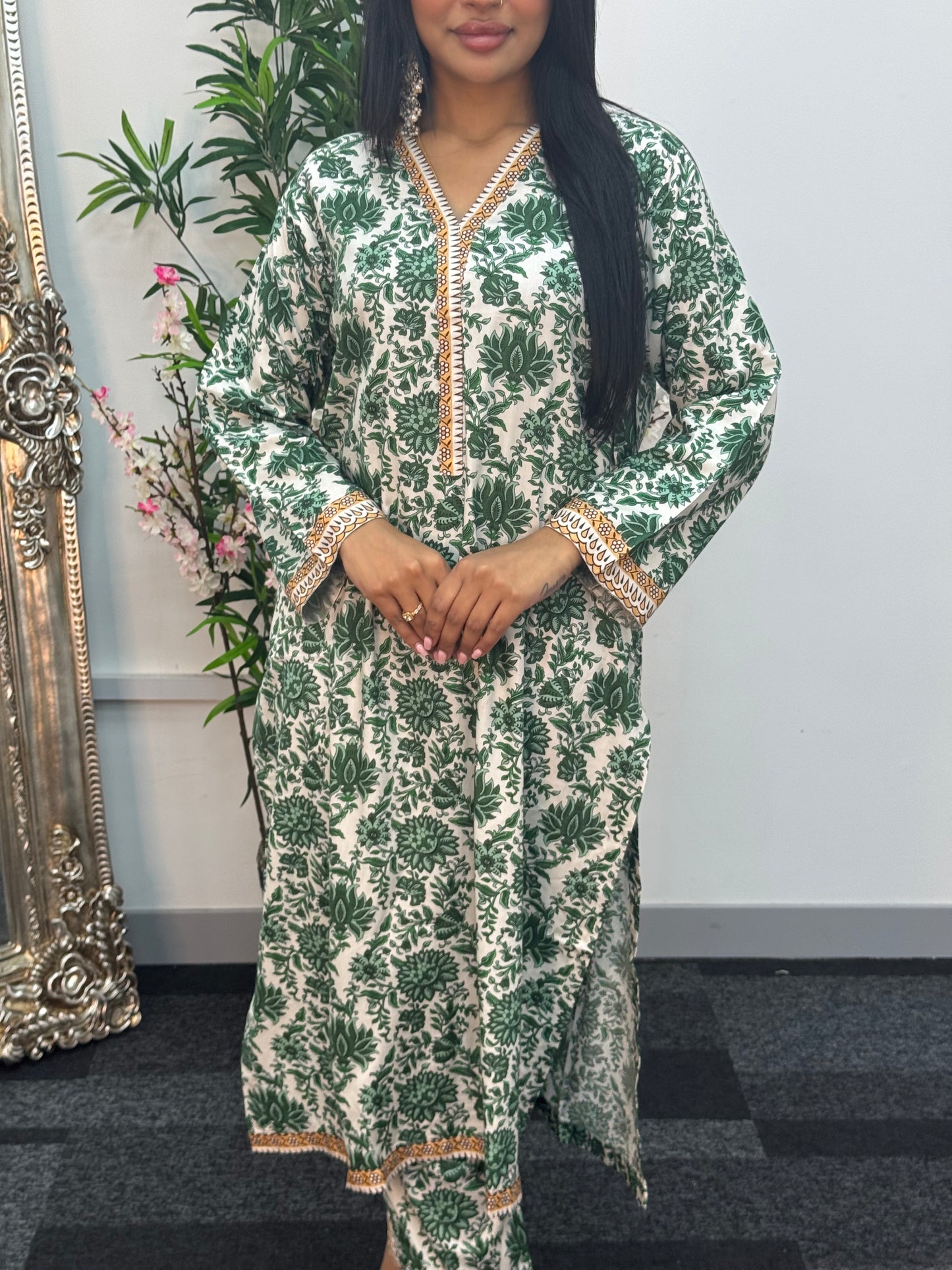 Daily Wear - 2 PC Printed Linen - Green