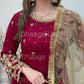 (Pre Order 3/4 Weeks) “GUL BANO” - Hand Painted Dupatta with Hand Work -Anarkali - Maroon Gold - Noor