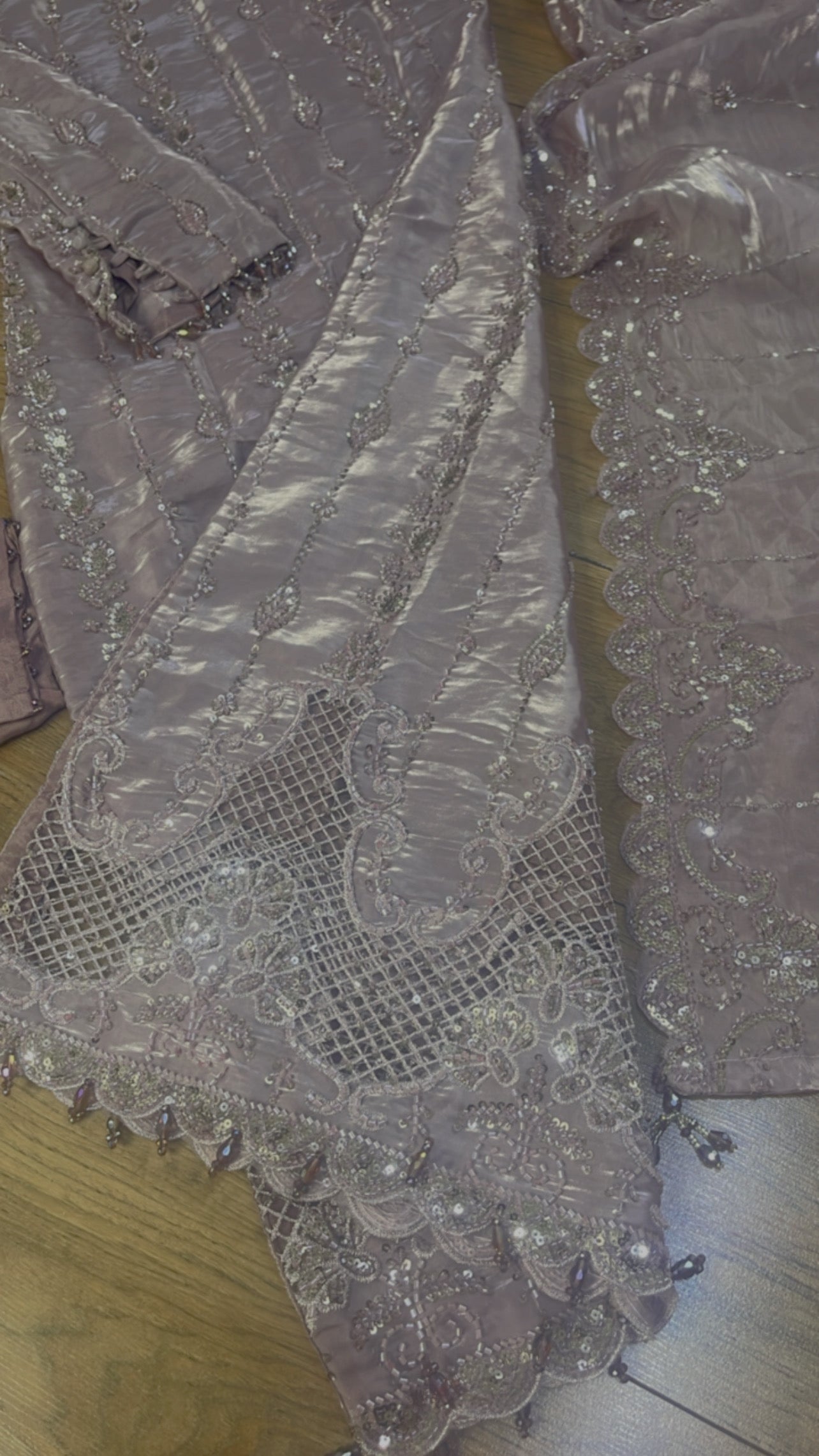 Tara - Korean Silk Cut Dana - Party Wear - CutWork - Pink - taara